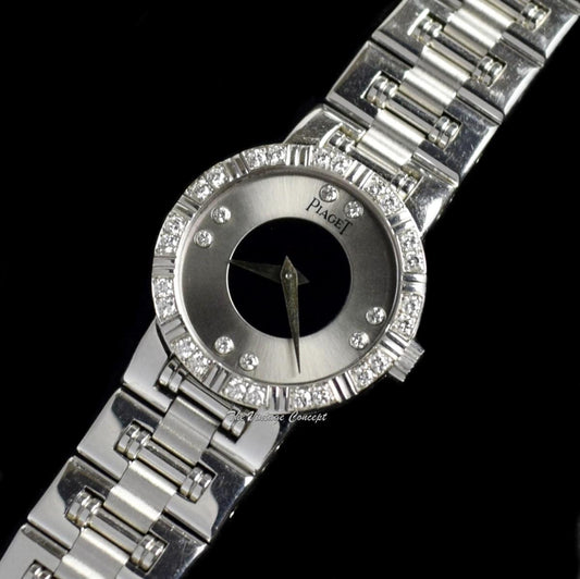 Piaget 23mm 18K White Gold Dancer Silver and Black Dial Diamond 90564 w/ Original Paper