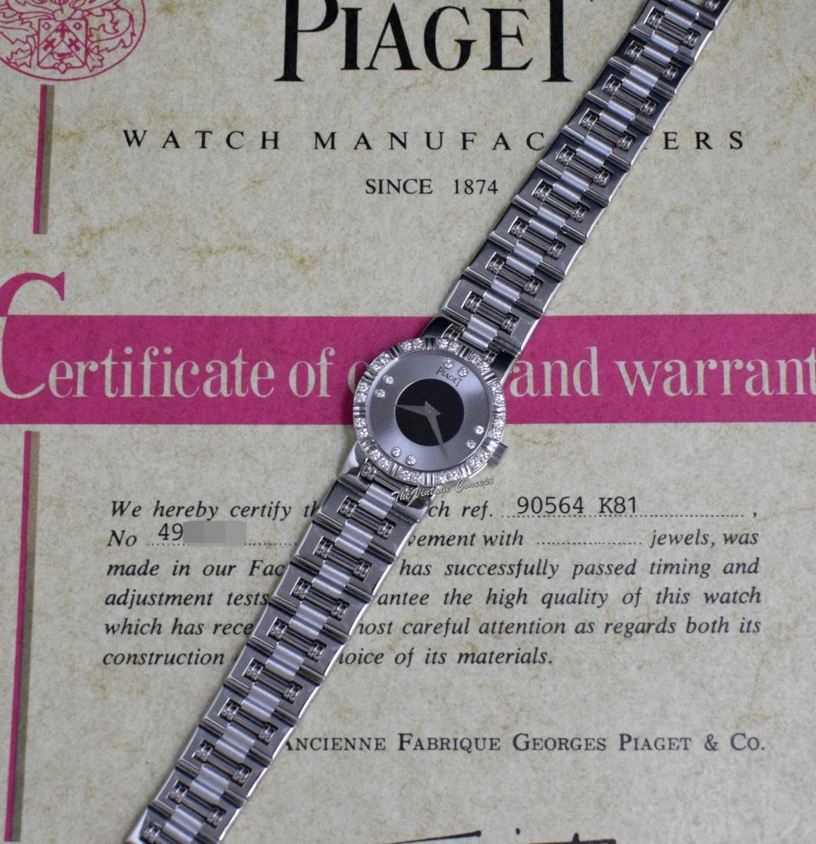 Piaget 23mm 18K White Gold Dancer Silver and Black Dial Diamond 90564 w/ Original Paper