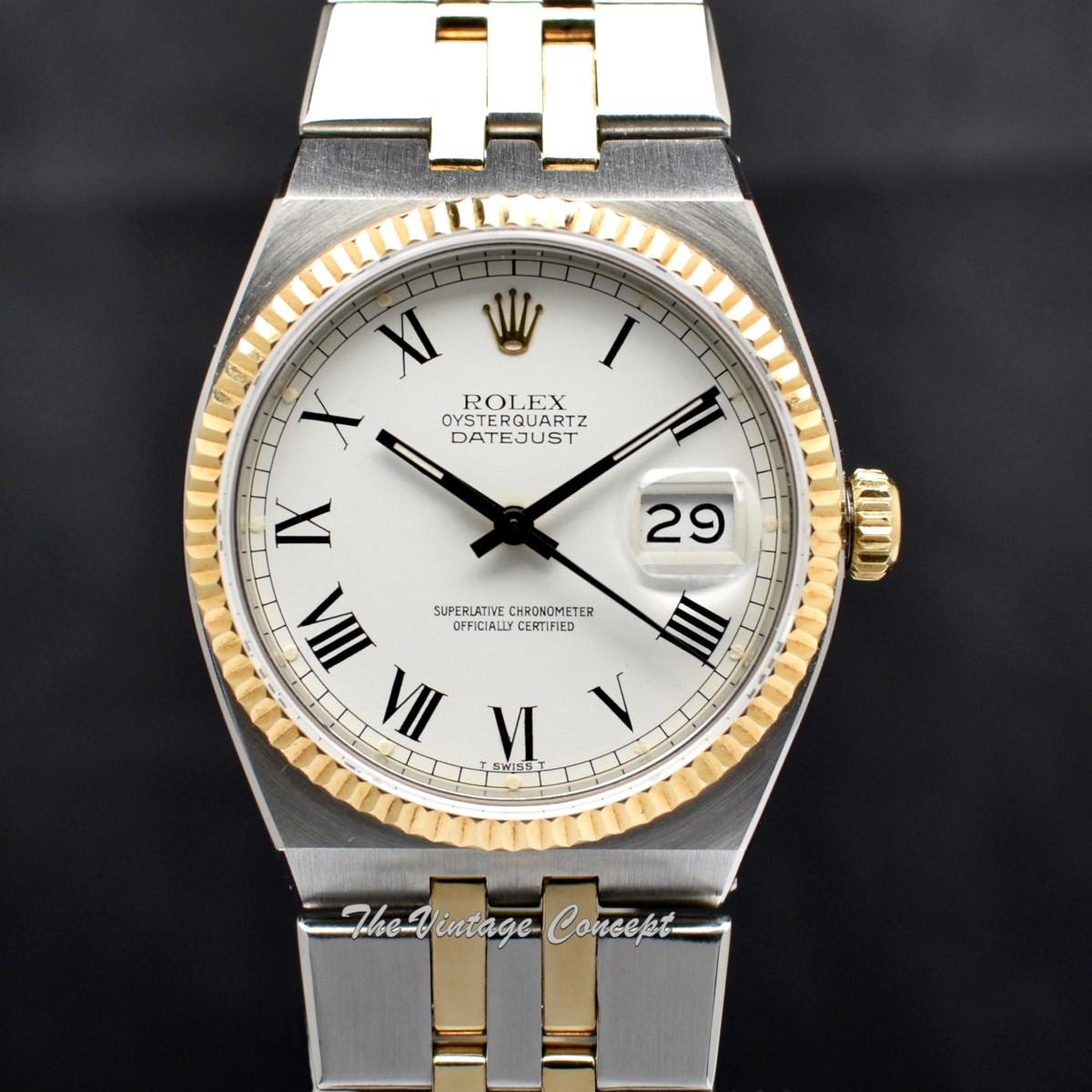 Rolex Datejust Oysterquartz Two-Tone Yellow Gold & Steel White Dial Roman Indexes 17013 (SOLD)