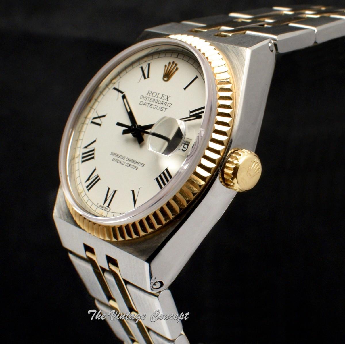 Rolex Datejust Oysterquartz Two-Tone Yellow Gold & Steel White Dial Roman Indexes 17013 (SOLD)