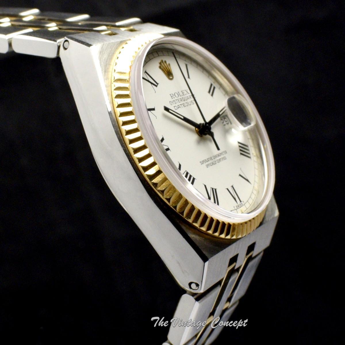 Rolex Datejust Oysterquartz Two-Tone Yellow Gold & Steel White Dial Roman Indexes 17013 (SOLD)