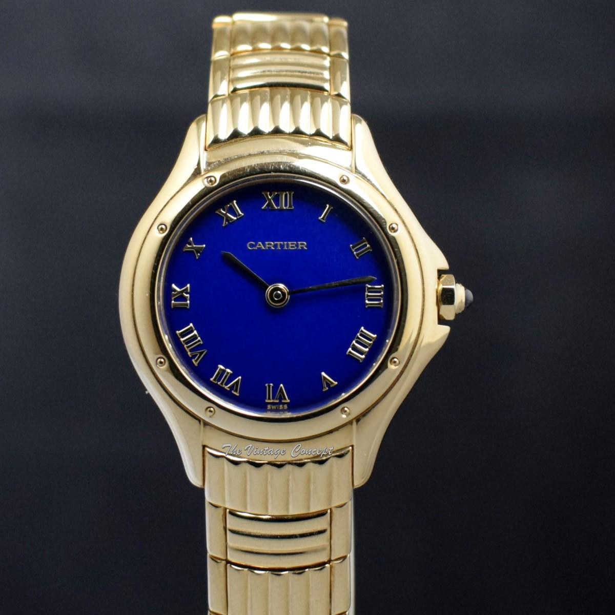 Cartier 18K YG Quartz Cougar 11701 Blue Dial with Roman Indexes Ladies Watch