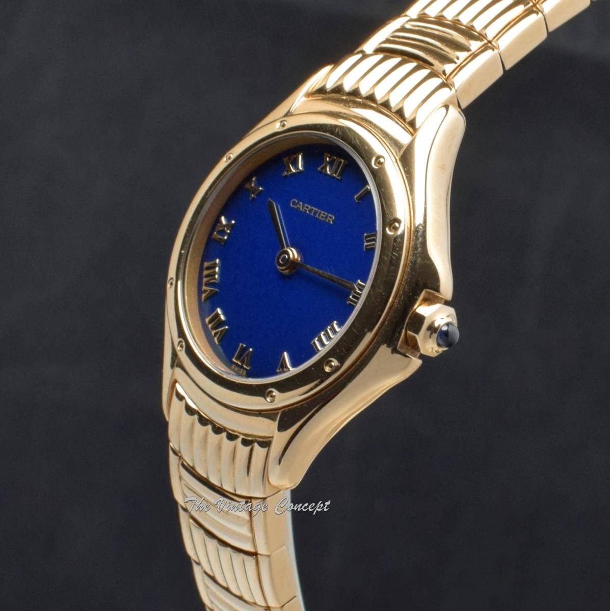 Cartier 18K YG Quartz Cougar 11701 Blue Dial with Roman Indexes Ladies Watch