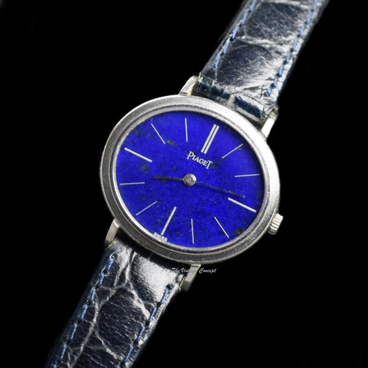 Piaget 18K WG Oval Mini Lapis Dial 9801 Manual Ladies Watch