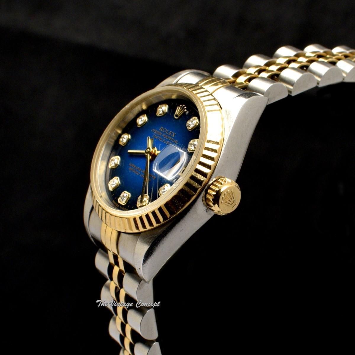 Rolex Lady Datejust Yellow Gold & Steel Ombre Blue Dial Diamond Indexes 69173  (SOLD)