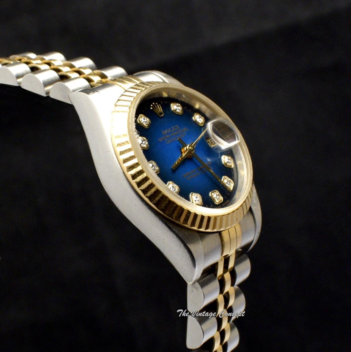 Rolex Lady Datejust Yellow Gold & Steel Ombre Blue Dial Diamond Indexes 69173  (SOLD)