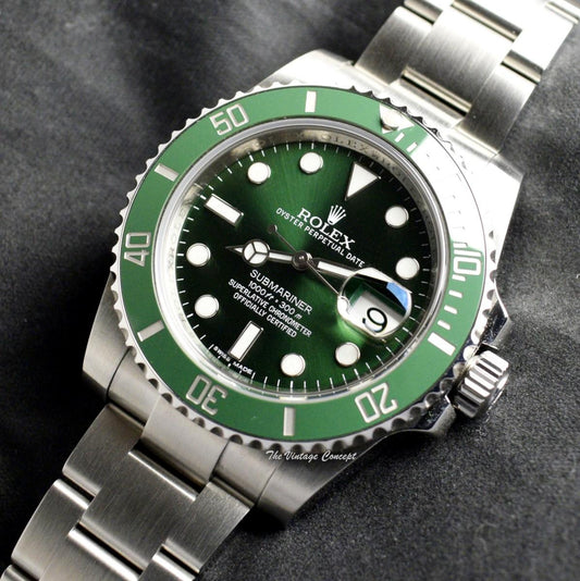 Pre-Owned Rolex Steel Submariner Date HULK Green Dial 116610LV w/ Original Guarantee Card (SOLD)