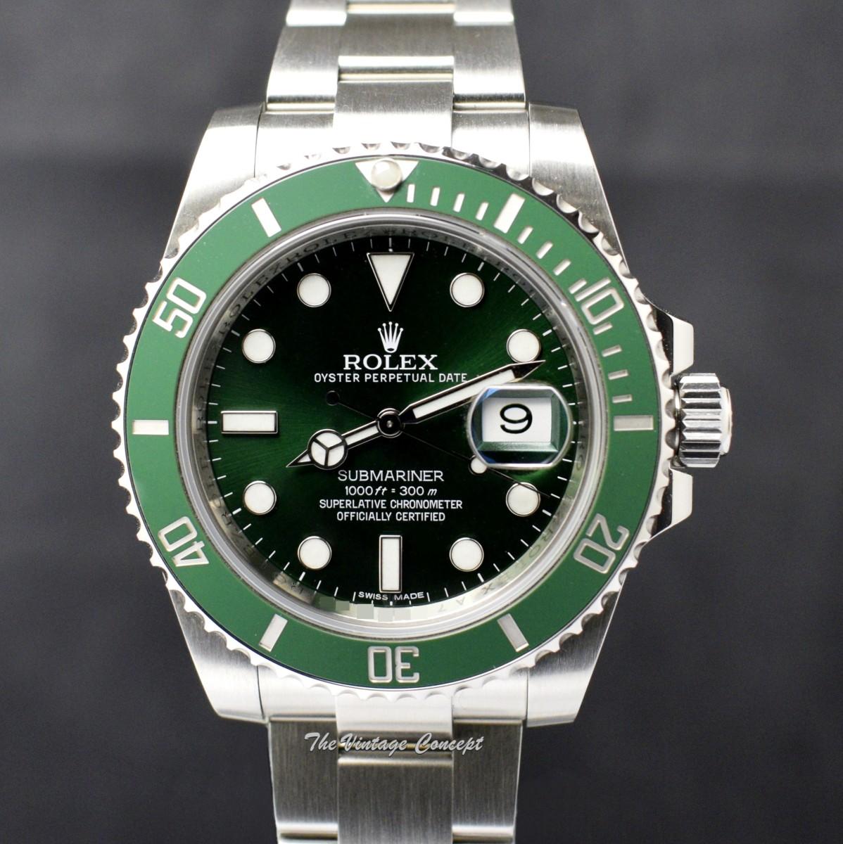 Pre-Owned Rolex Steel Submariner Date HULK Green Dial 116610LV w/ Original Guarantee Card (SOLD)