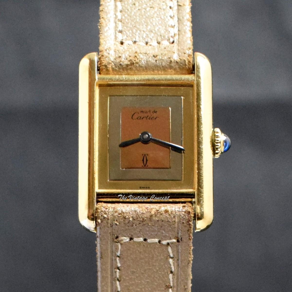 Must De Cartier Gold Plated Tank Tri-Color Dial Manual Wind w/ Original Guarantee