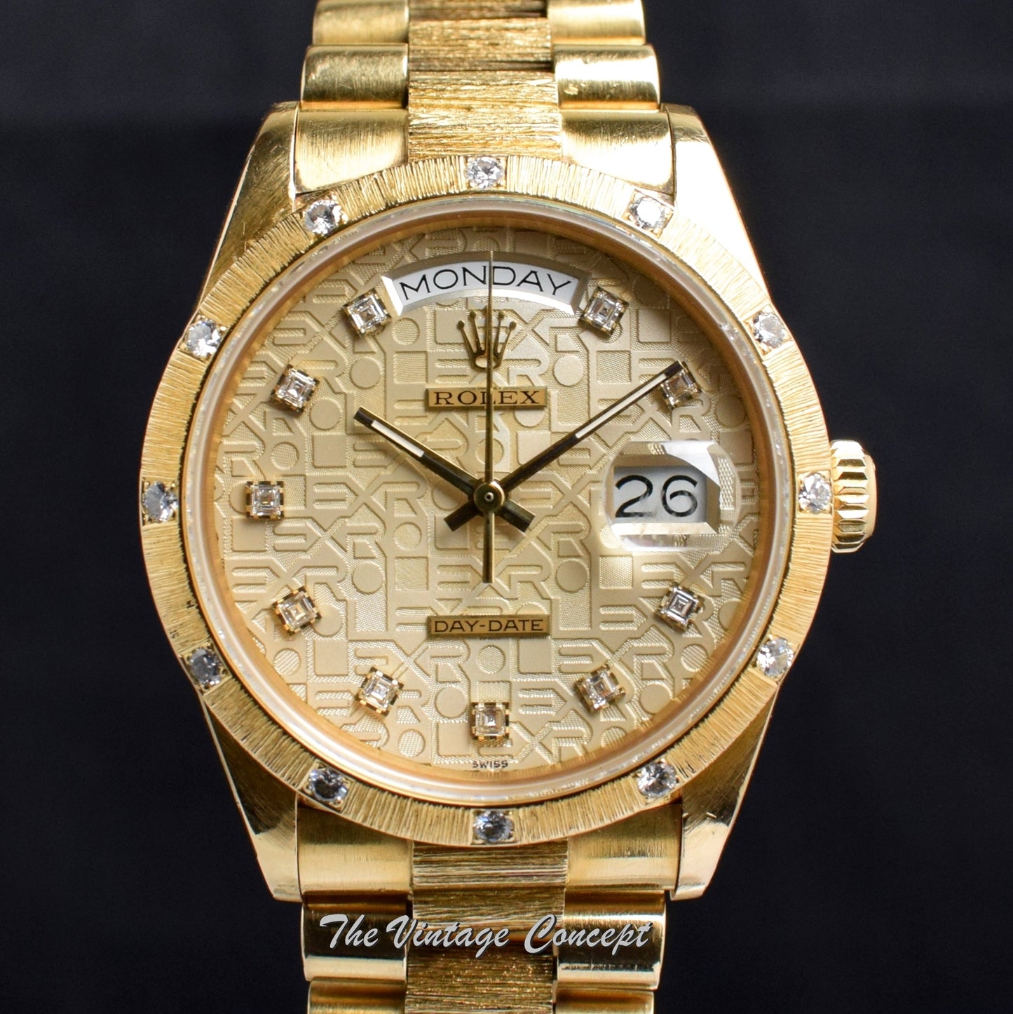 Rolex Day-Date 18K YG Bark Jubilee Anniversary Dial 18108 w/ Original Paper (SOLD)