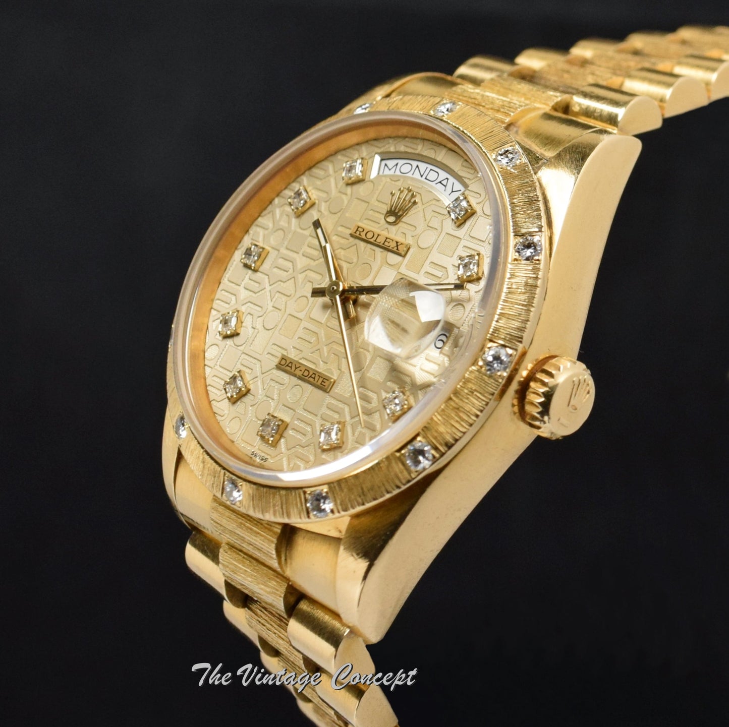 Rolex Day-Date 18K YG Bark Jubilee Anniversary Dial 18108 w/ Original Paper (SOLD)