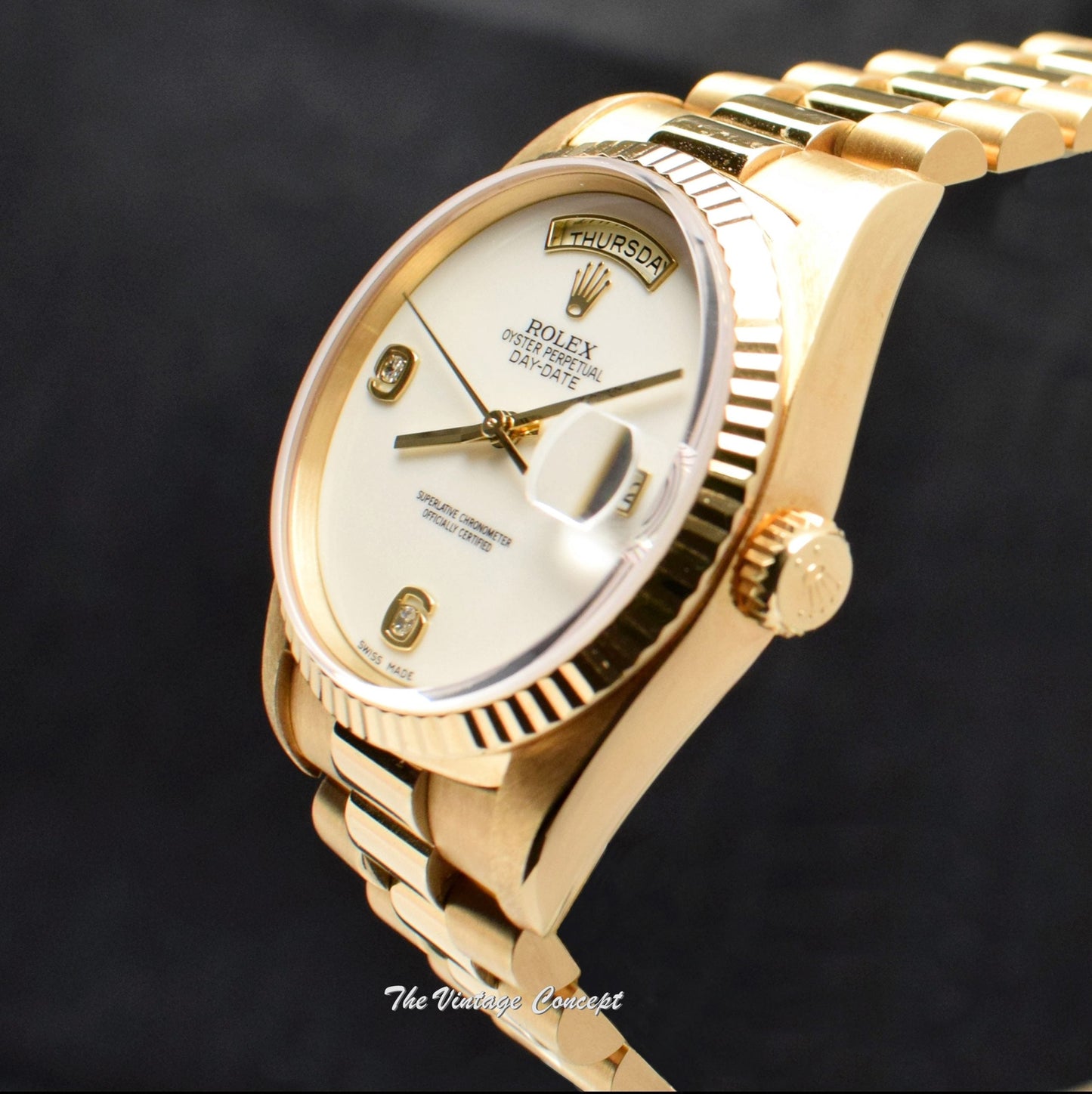 Rolex Day-Date 18K YG White Agate Stone Dial w/ Diamond Indexes 18238 (Complete Full Set)   (SOLD)