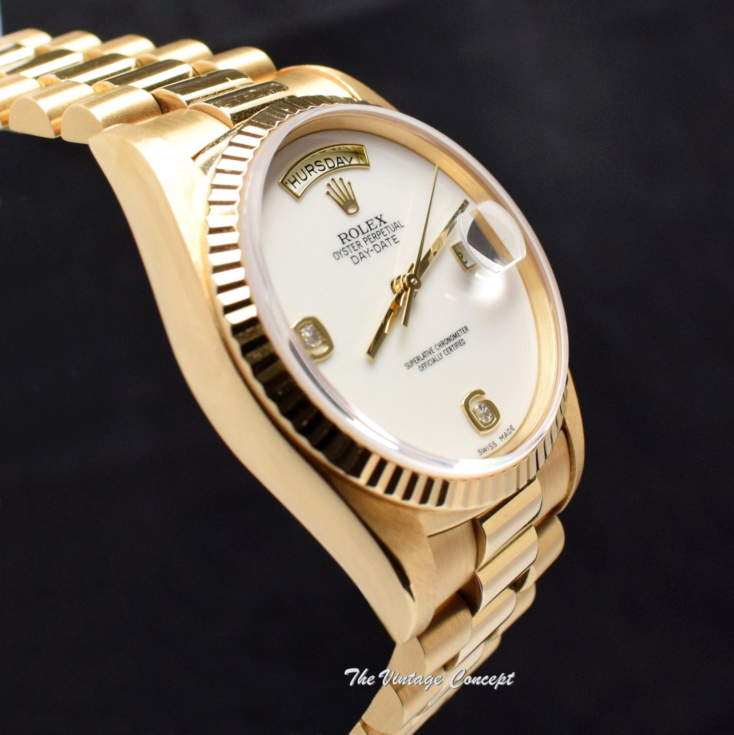 Rolex Day-Date 18K YG White Agate Stone Dial w/ Diamond Indexes 18238 (Complete Full Set)   (SOLD)