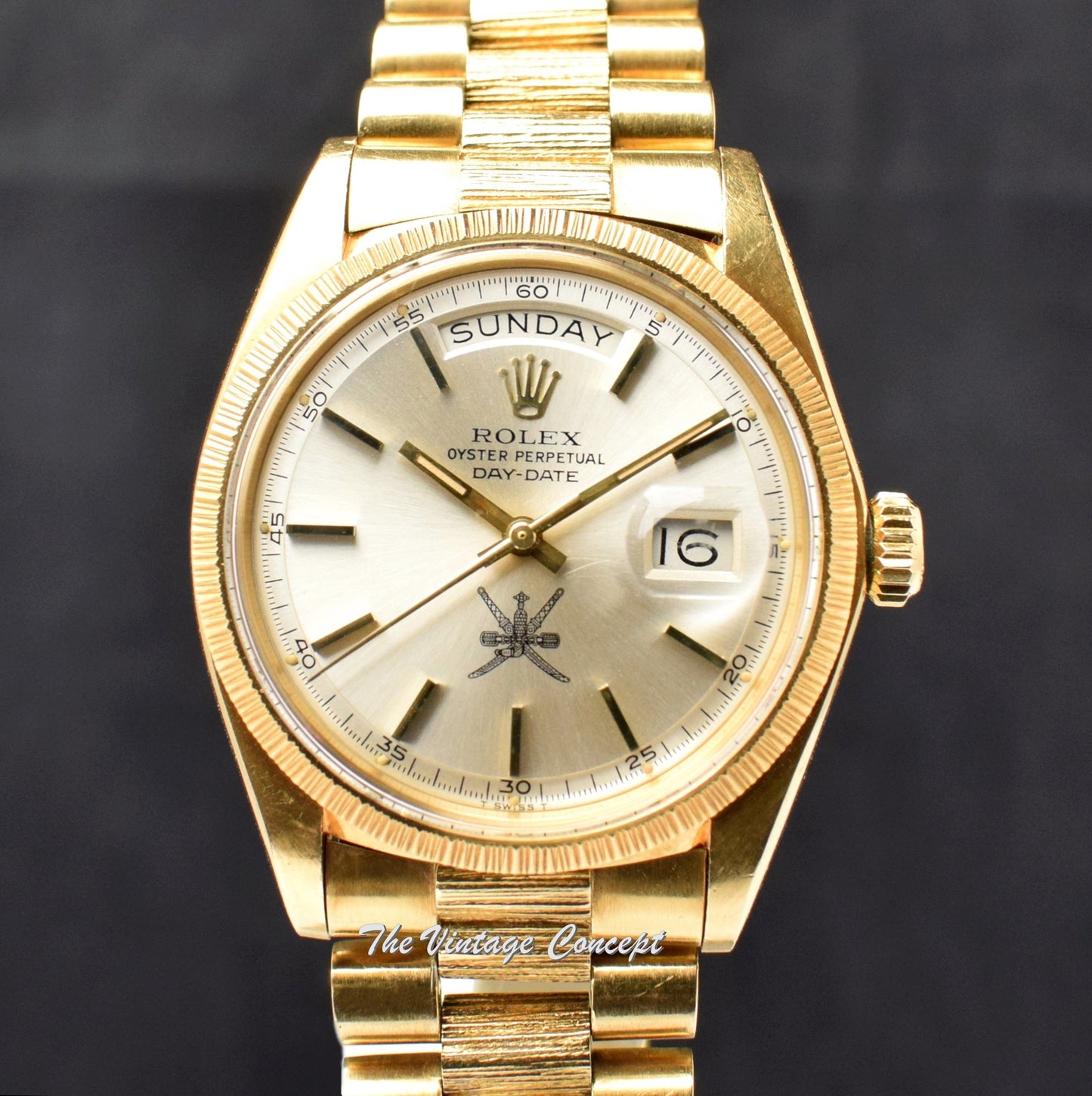 Rolex Day-Date 18K YG Bark Finish Silver Dial Omani 1807 (SOLD)