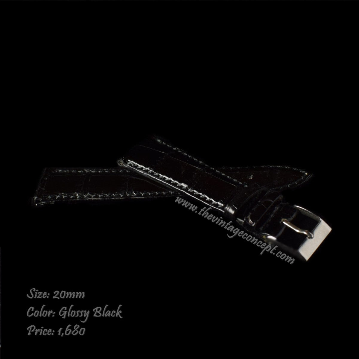 20 x 16mm Matte Greyish Black Crocodile Strap  (SOLD)