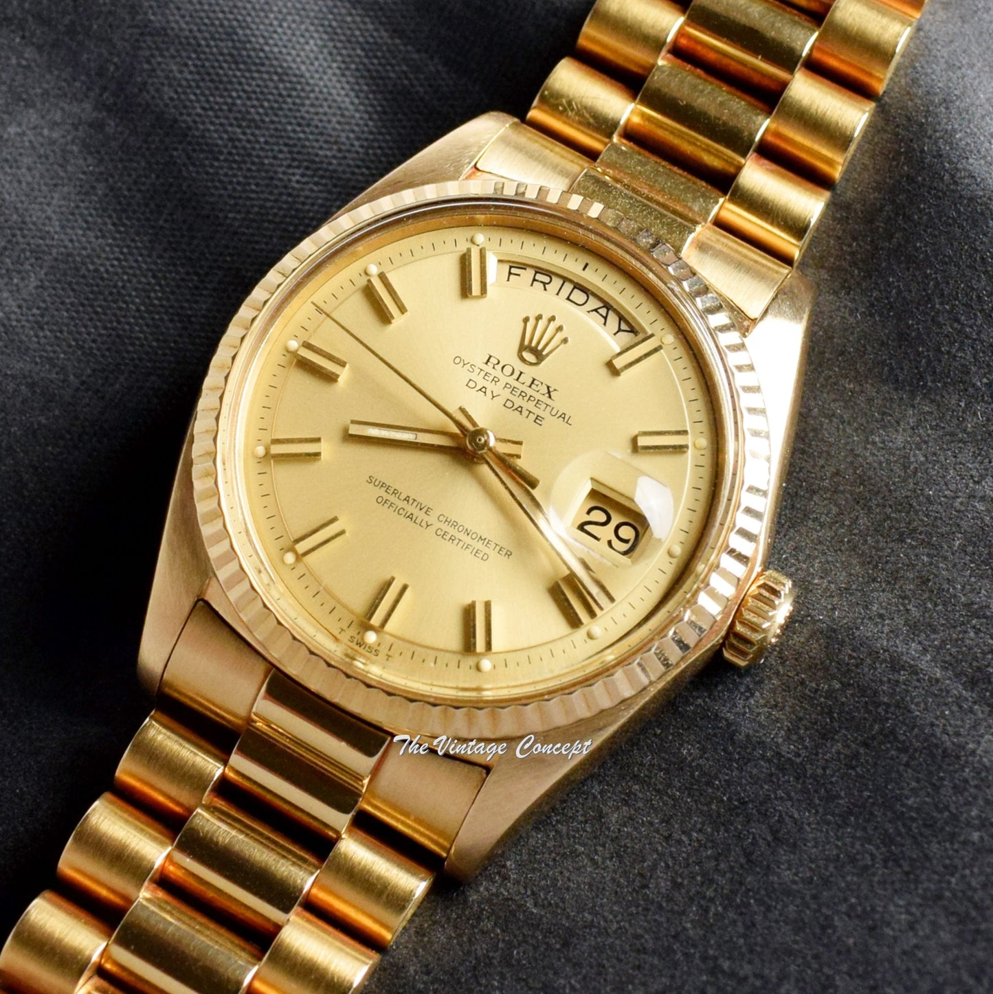 Rolex Day-Date 18K Yellow Gold Champagne Wideboy Dial 1803  (SOLD)