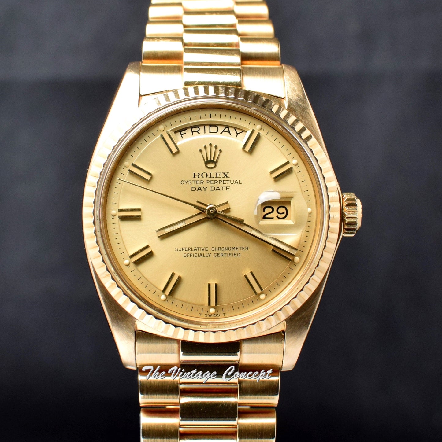 Rolex Day-Date 18K Yellow Gold Champagne Wideboy Dial 1803  (SOLD)