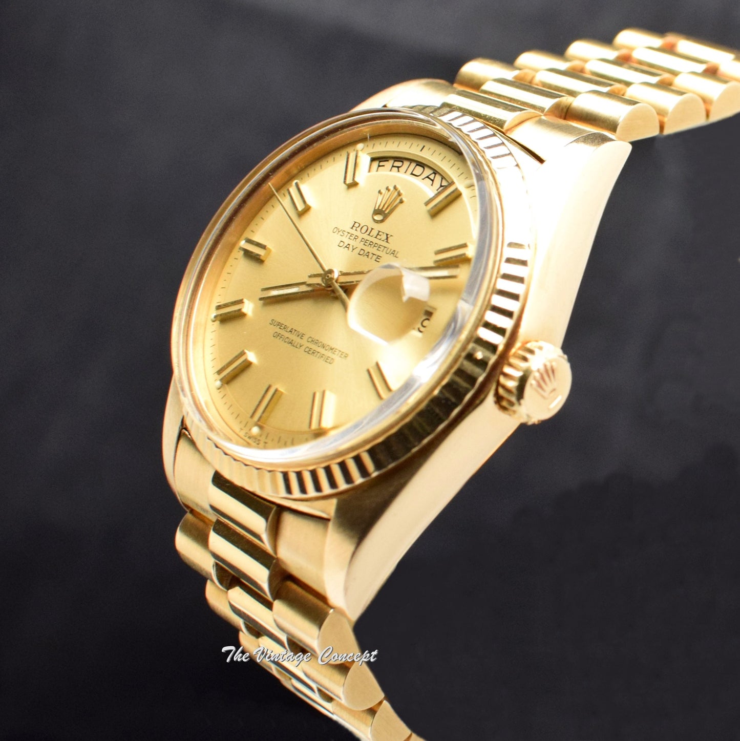 Rolex Day-Date 18K Yellow Gold Champagne Wideboy Dial 1803  (SOLD)