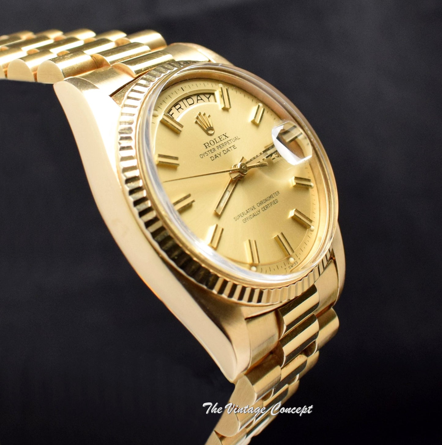 Rolex Day-Date 18K Yellow Gold Champagne Wideboy Dial 1803  (SOLD)