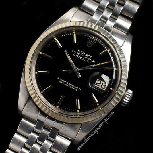 Rolex Datejust Black Glossy Gilt Dial 1601 w/ Original Paper & Box (SOLD)