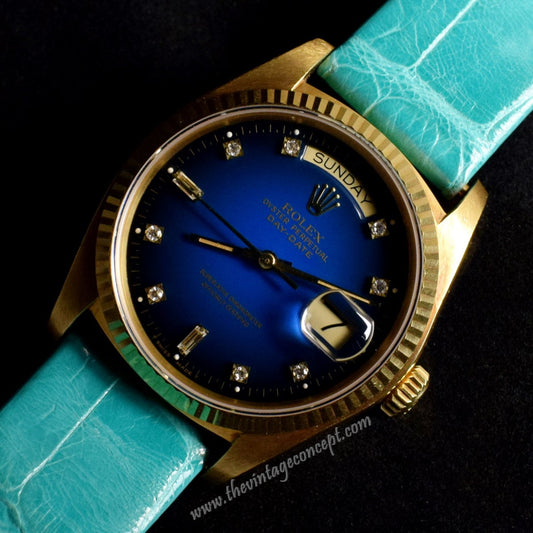 Rolex Day-Date 18K YG Midnight Blue Diamond Index 18038 (SOLD)