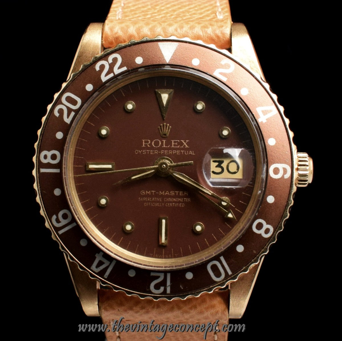 Rolex GMT-Master 18K YG Brown Nipple Dial No Guard 1675 (SOLD)