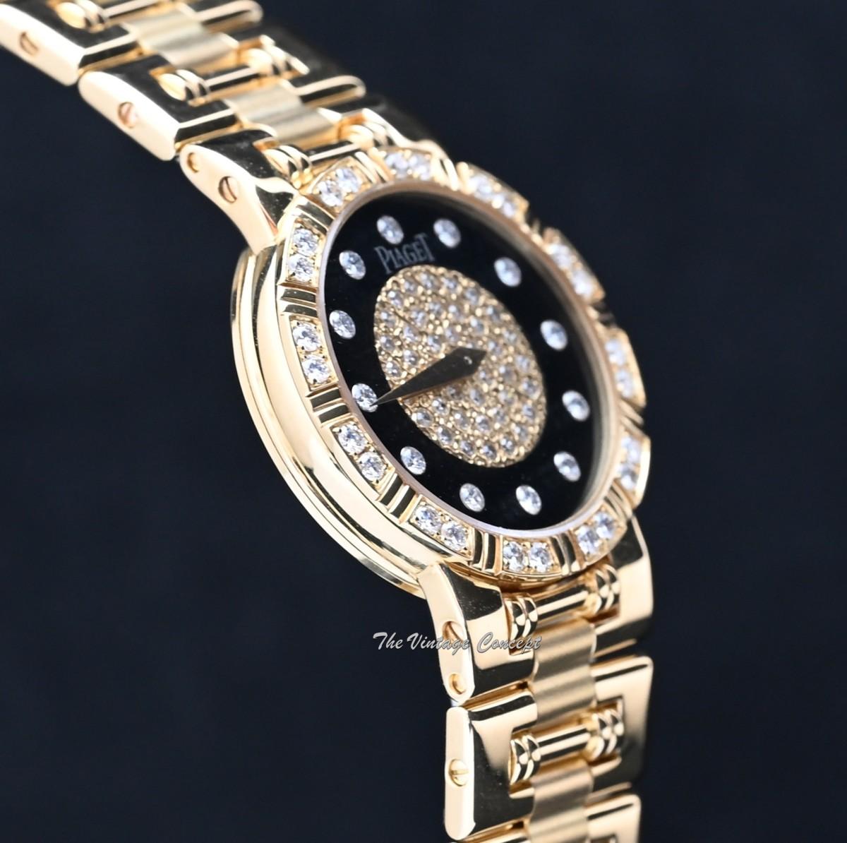 Piaget 18K Yellow Gold Dancer Quartz Onyx Diamond Indexes 80564 with Service Paper