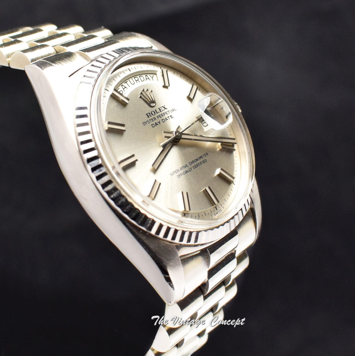 Rolex Day-Date 18K White Gold Silver Wideboy Dial 1803 (SOLD)