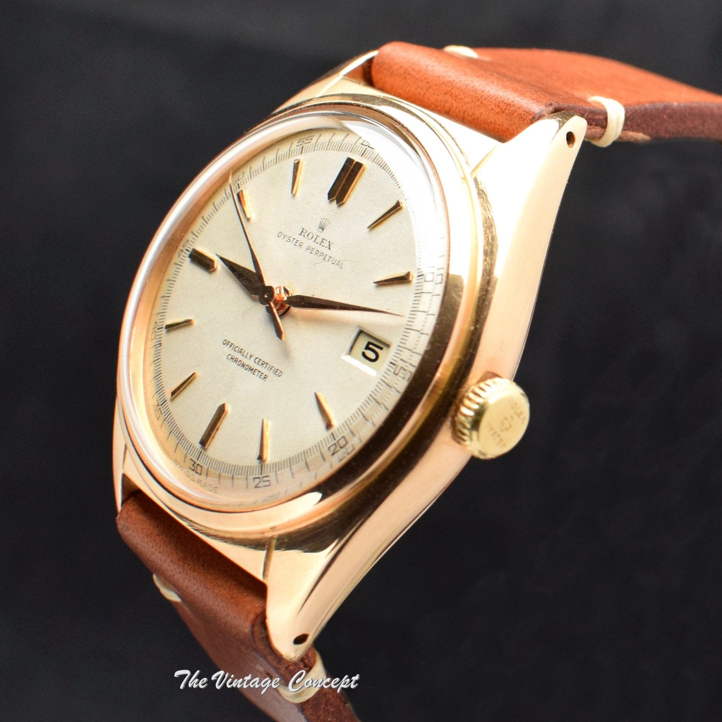 Rolex 18K Rose Gold Big Bubbleback White Creamy Dial 5030 (SOLD)