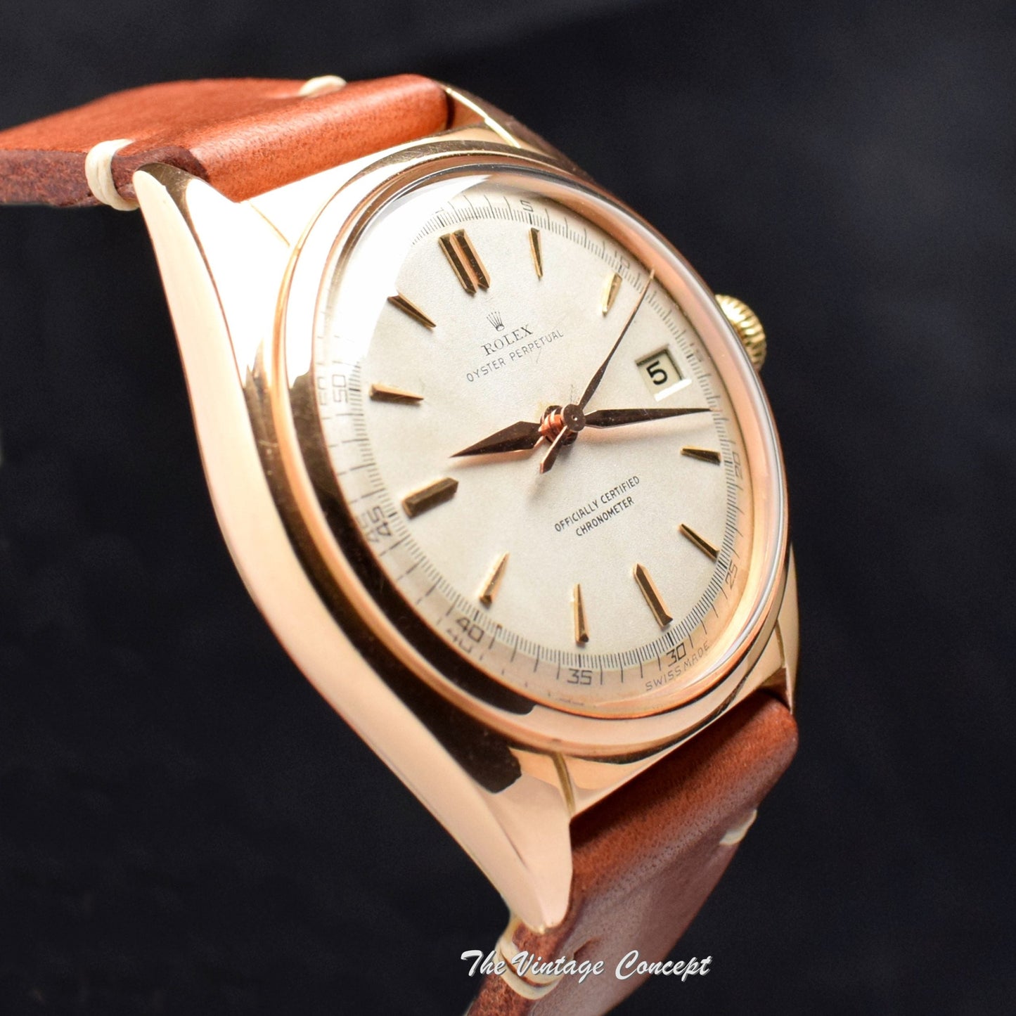 Rolex 18K Rose Gold Big Bubbleback White Creamy Dial 5030 (SOLD)