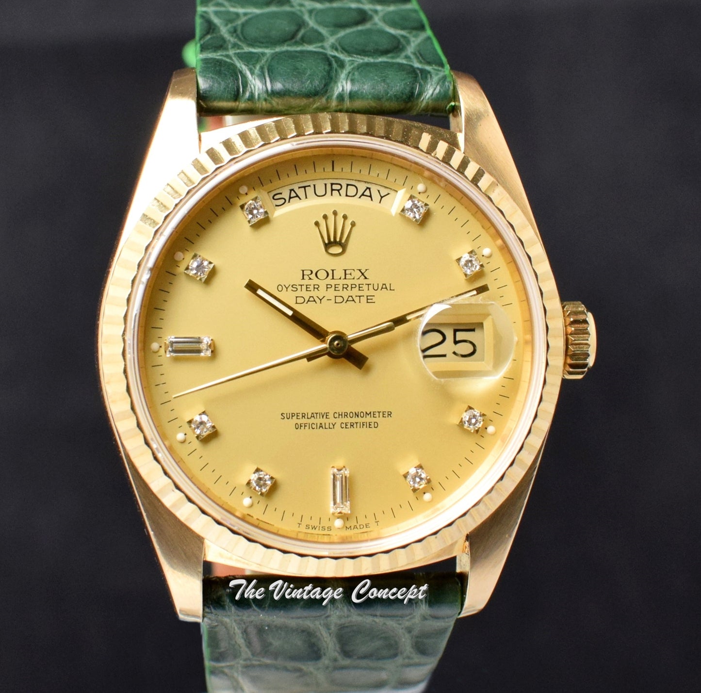 Rolex Day-Date 18K YG Champagne Dial w/ Diamond Indexes 18038 (SOLD)