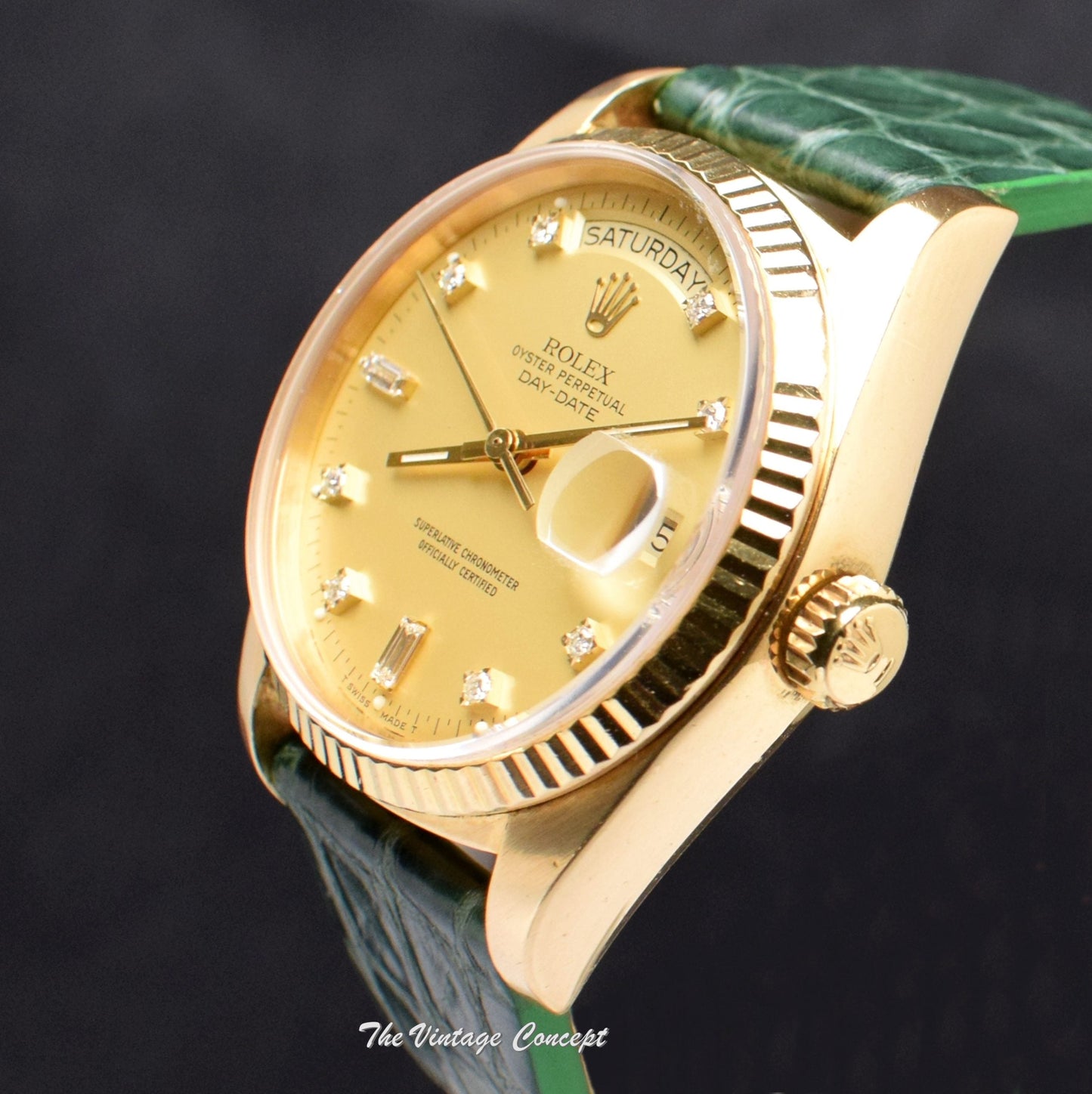 Rolex Day-Date 18K YG Champagne Dial w/ Diamond Indexes 18038 (SOLD)