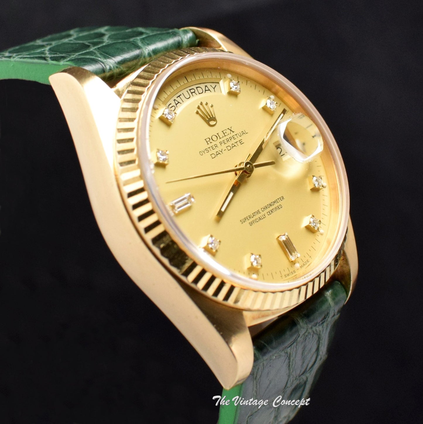 Rolex Day-Date 18K YG Champagne Dial w/ Diamond Indexes 18038 (SOLD)