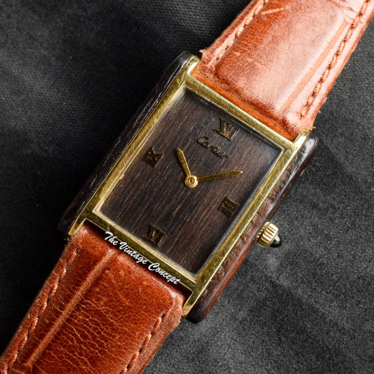 Rare Cartier Jumbo Tank Electroplated Gold Plated Wood Case & Dial Manual Wind 2512 (SOLD)