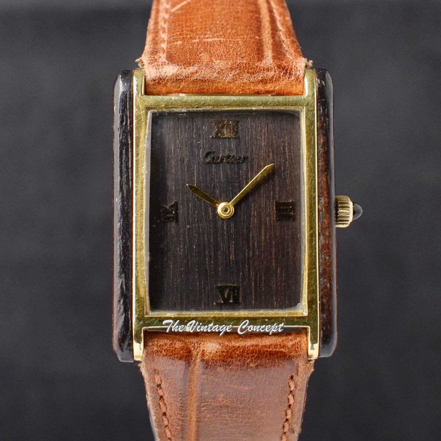 Rare Cartier Jumbo Tank Electroplated Gold Plated Wood Case & Dial Manual Wind 2512 (SOLD)