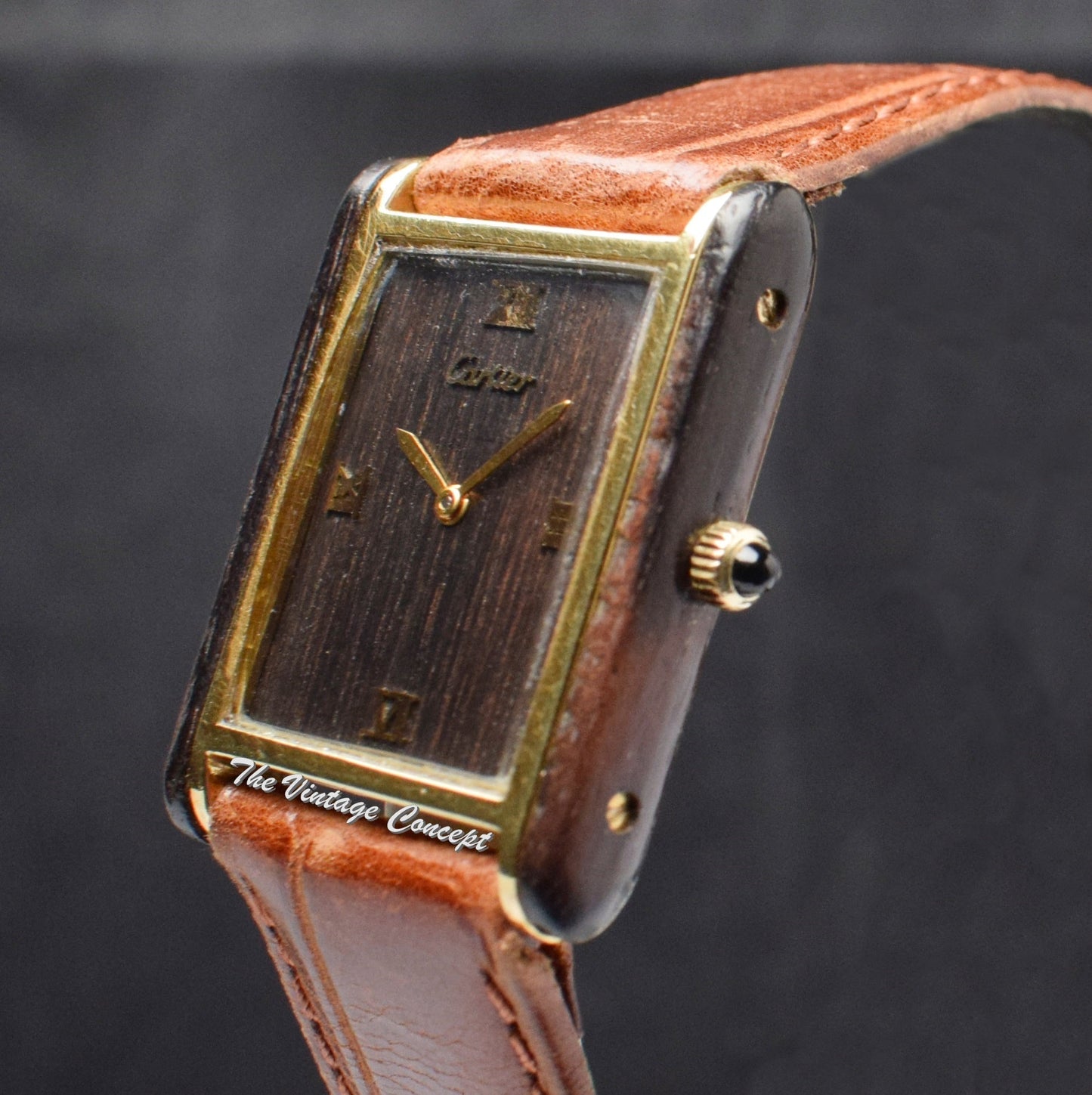 Rare Cartier Jumbo Tank Electroplated Gold Plated Wood Case & Dial Manual Wind 2512 (SOLD)