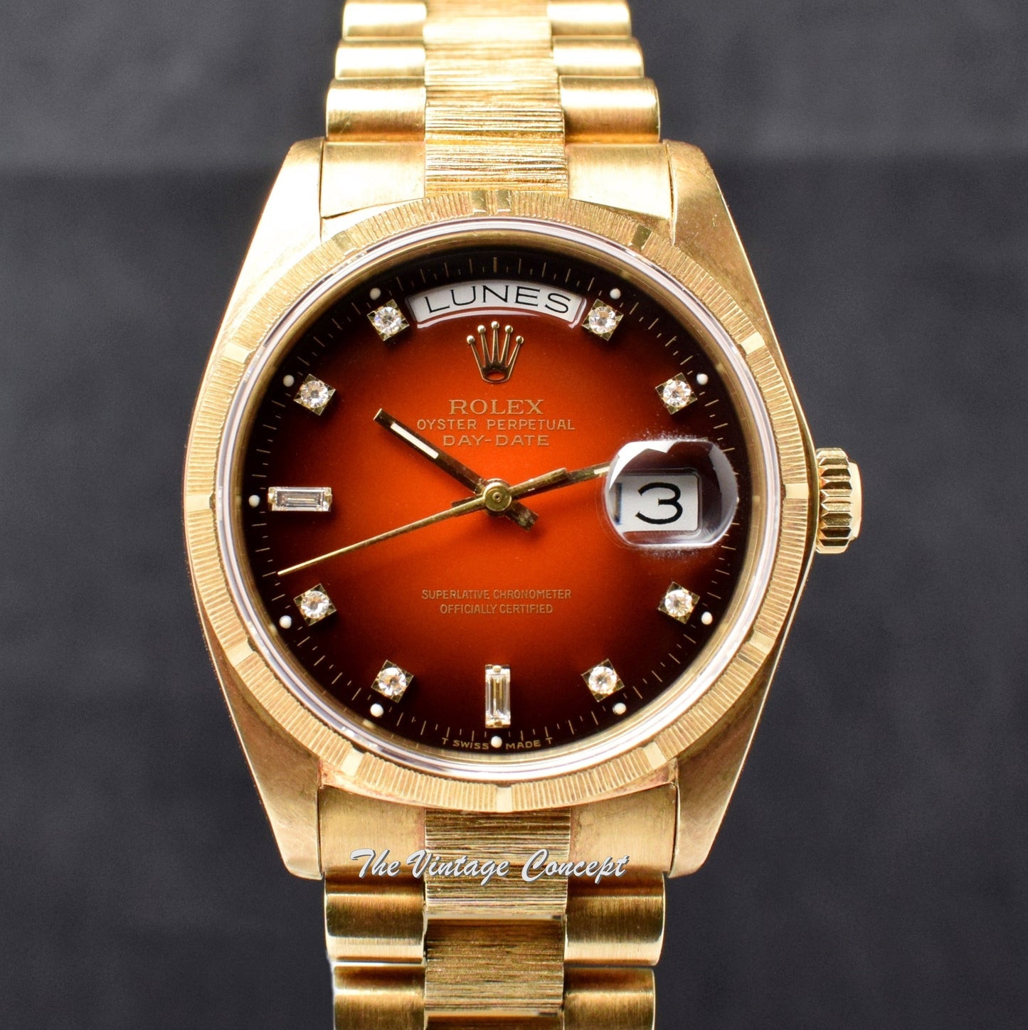 Rolex Day-Date 18K Yellow Gold Vignette Ombre Red Dial 18078 (SOLD)