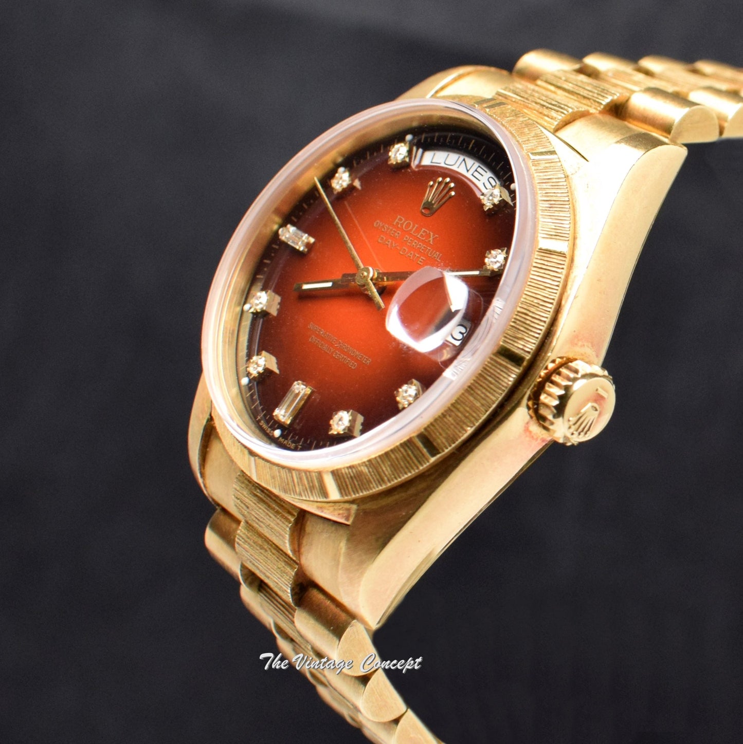 Rolex Day-Date 18K Yellow Gold Vignette Ombre Red Dial 18078 (SOLD)