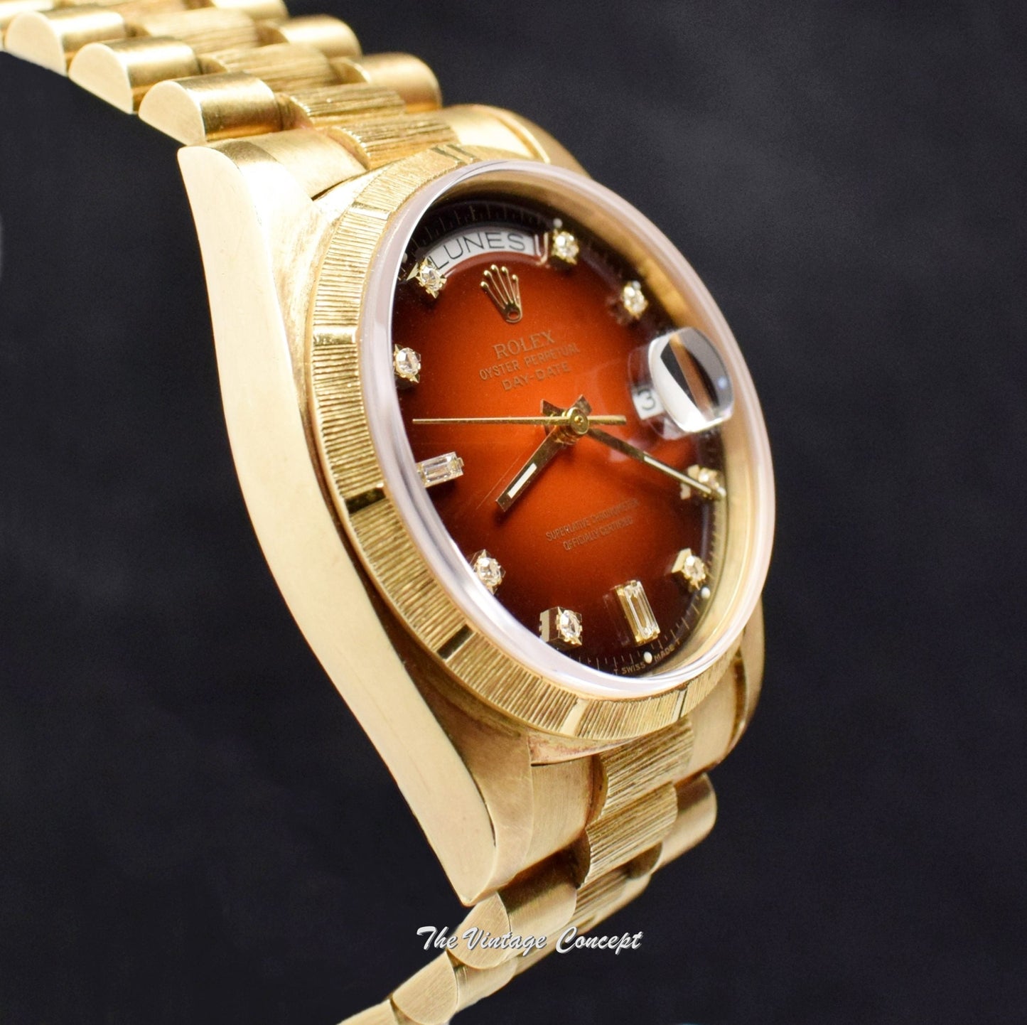 Rolex Day-Date 18K Yellow Gold Vignette Ombre Red Dial 18078 (SOLD)