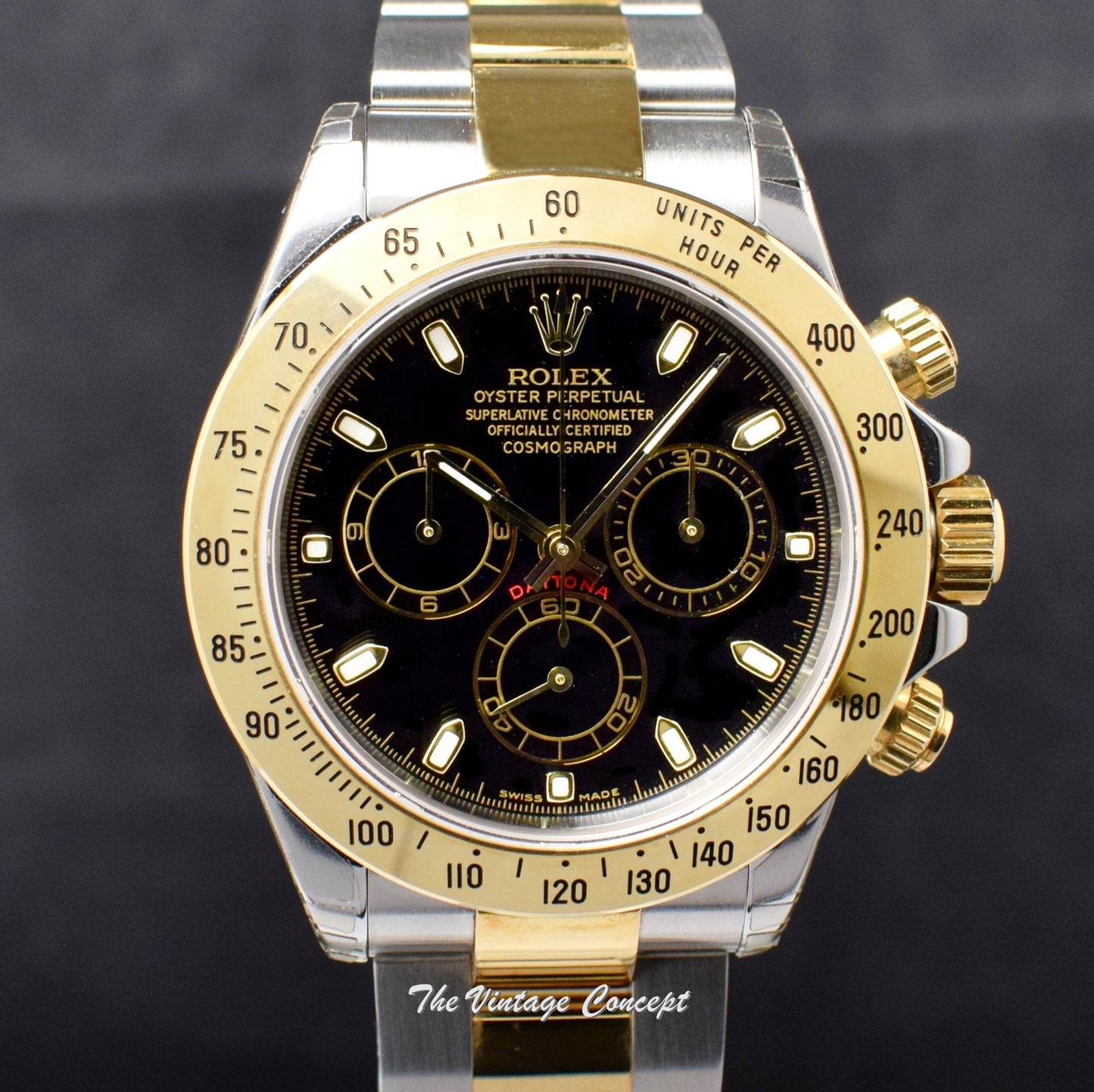 90% NEW Rolex Daytona Two-Tone Black Dial 116523 (Full Set) (SOLD)