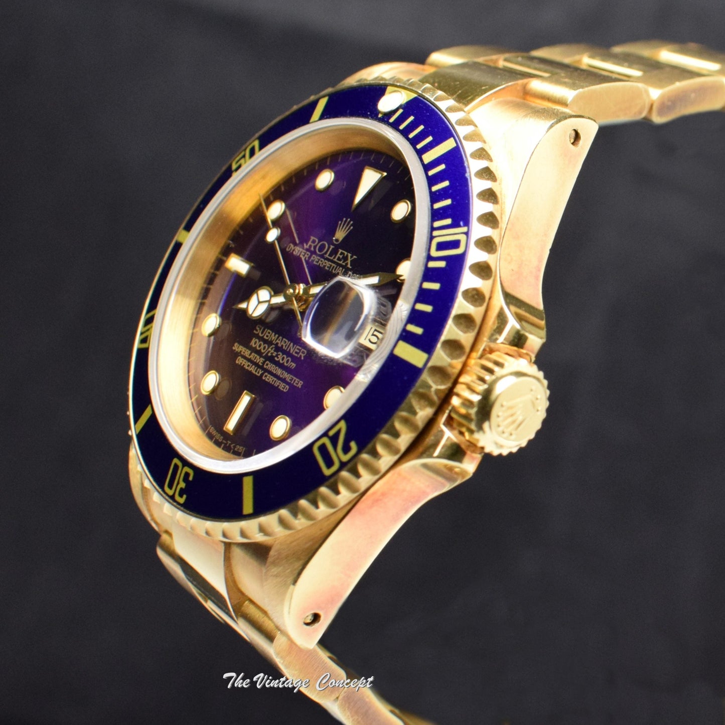 Rolex Submariner 18K YG Unpolished Case Blue Purple Dial 16618 (SOLD)