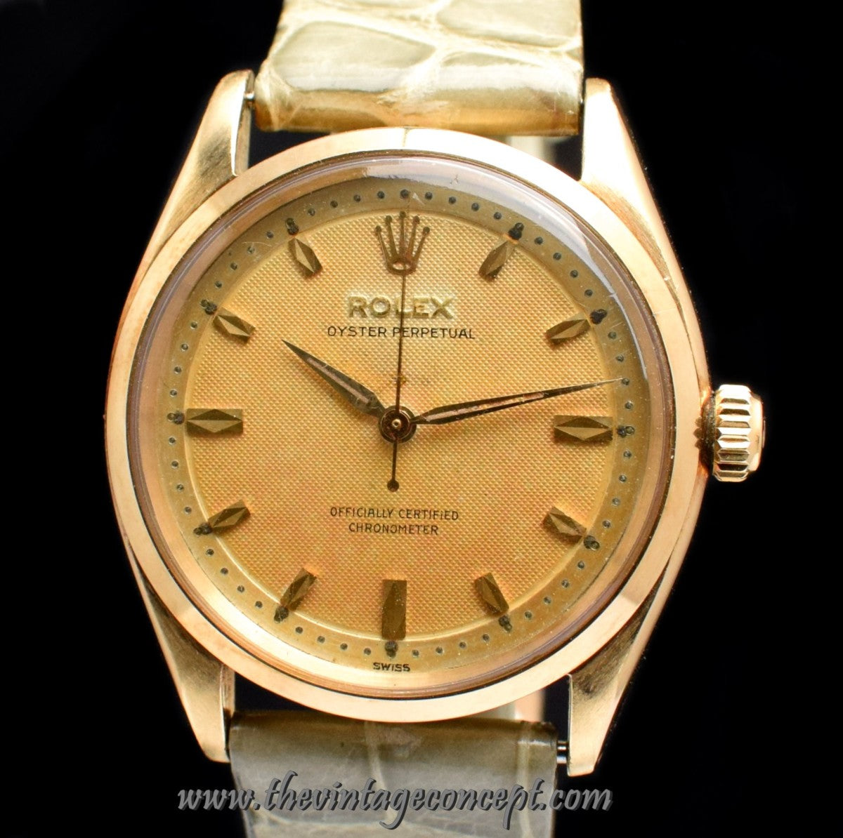 Rolex Oyster Perpetual 14K YG Creamy Waffle Dial 6564 ( SOLD )