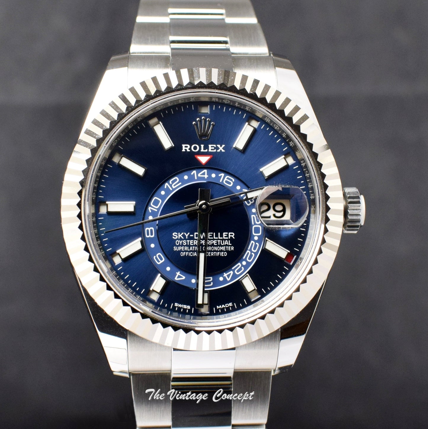 95% NEW Pre-Owned Rolex Sky-Dweller Steel White Gold Blue Dial 326934 (Full Set) (SOLD)