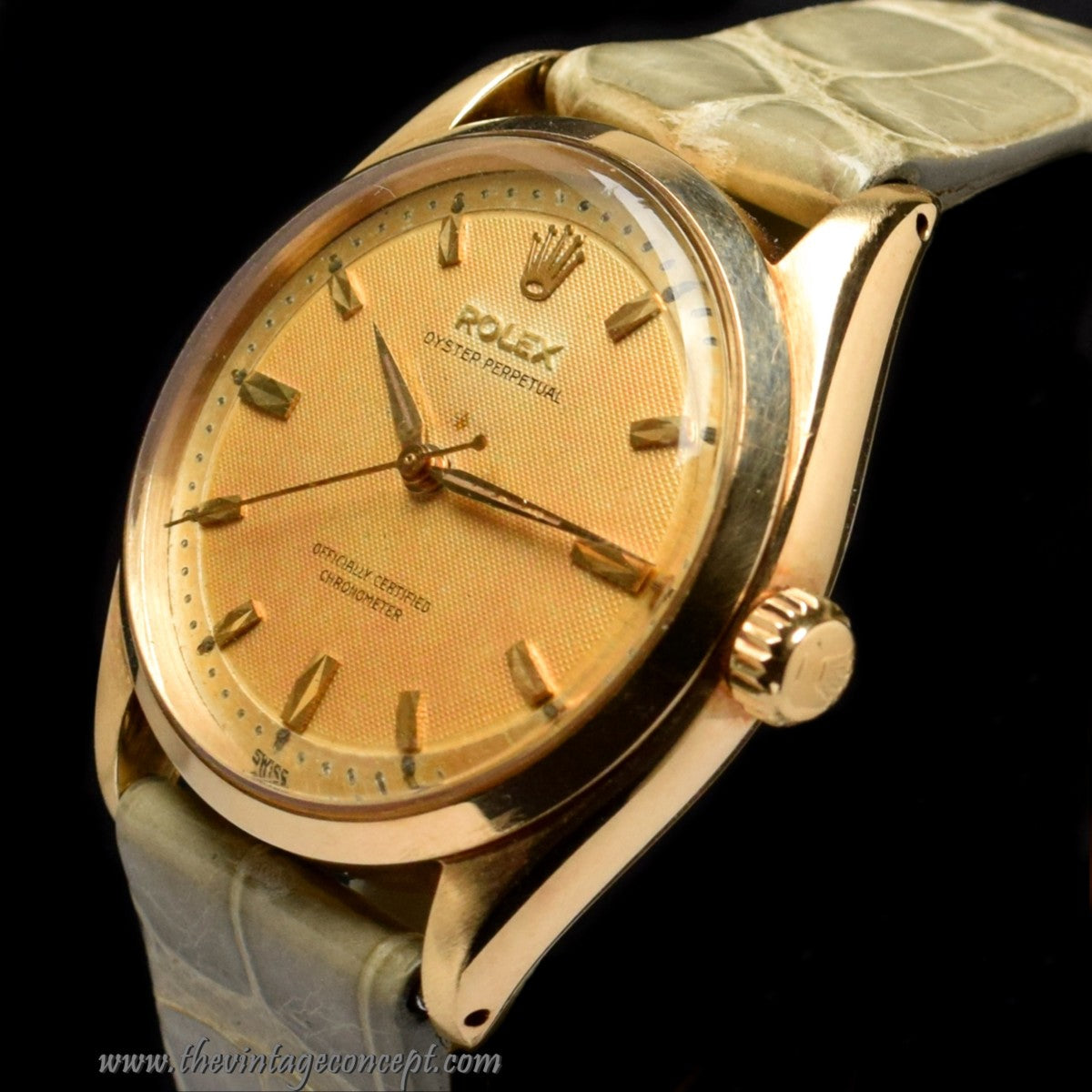 Rolex Oyster Perpetual 14K YG Creamy Waffle Dial 6564 ( SOLD )