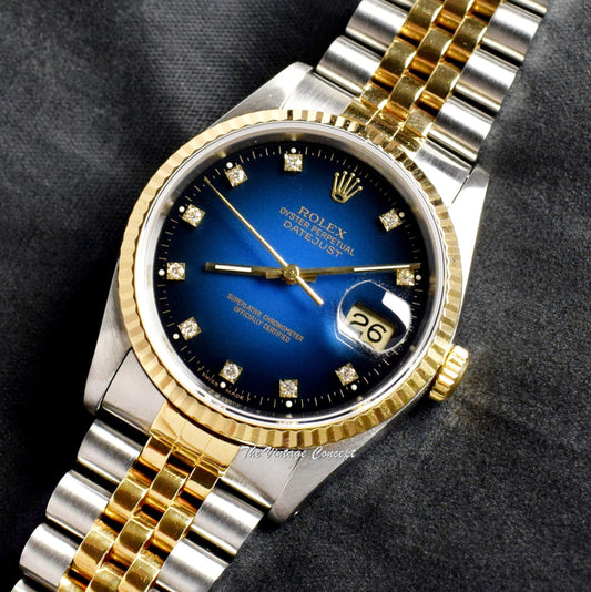 Rolex Datejust Two-Tone Vignette Ombre Blue Dial w/ Diamond Indexes 16233 (SOLD)