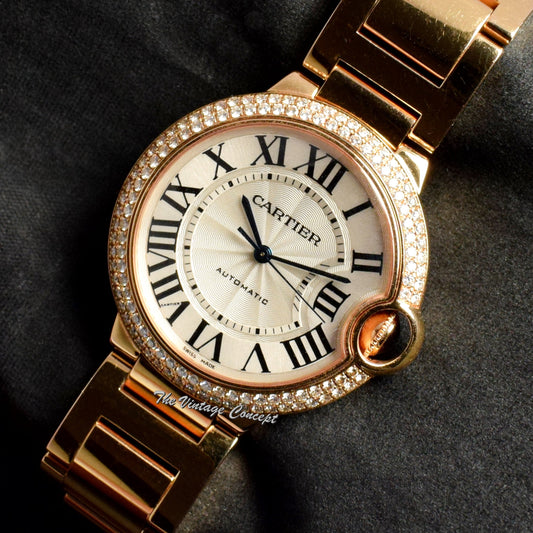 Pre-owned Cartier 18K Rose Gold Ballon Bleu WE9005Z3 Diamond Bezel Watch (Full Set)   (SOLD)