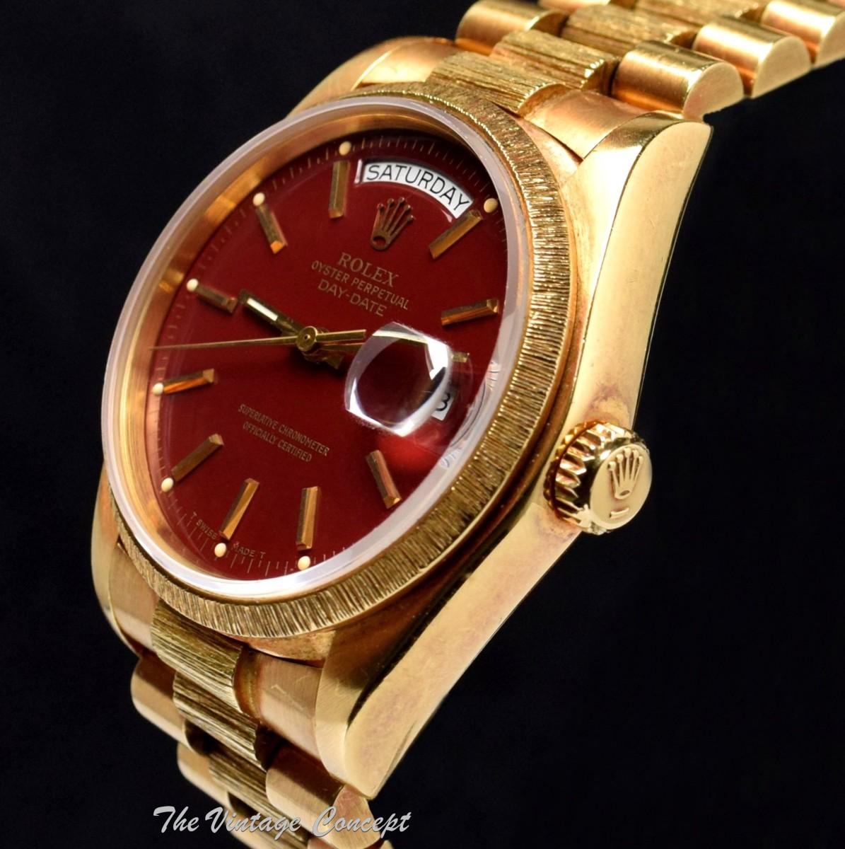 Rolex Day-Date 18K Yellow Gold Red Stella Oxblood Dial 18078 (SOLD)