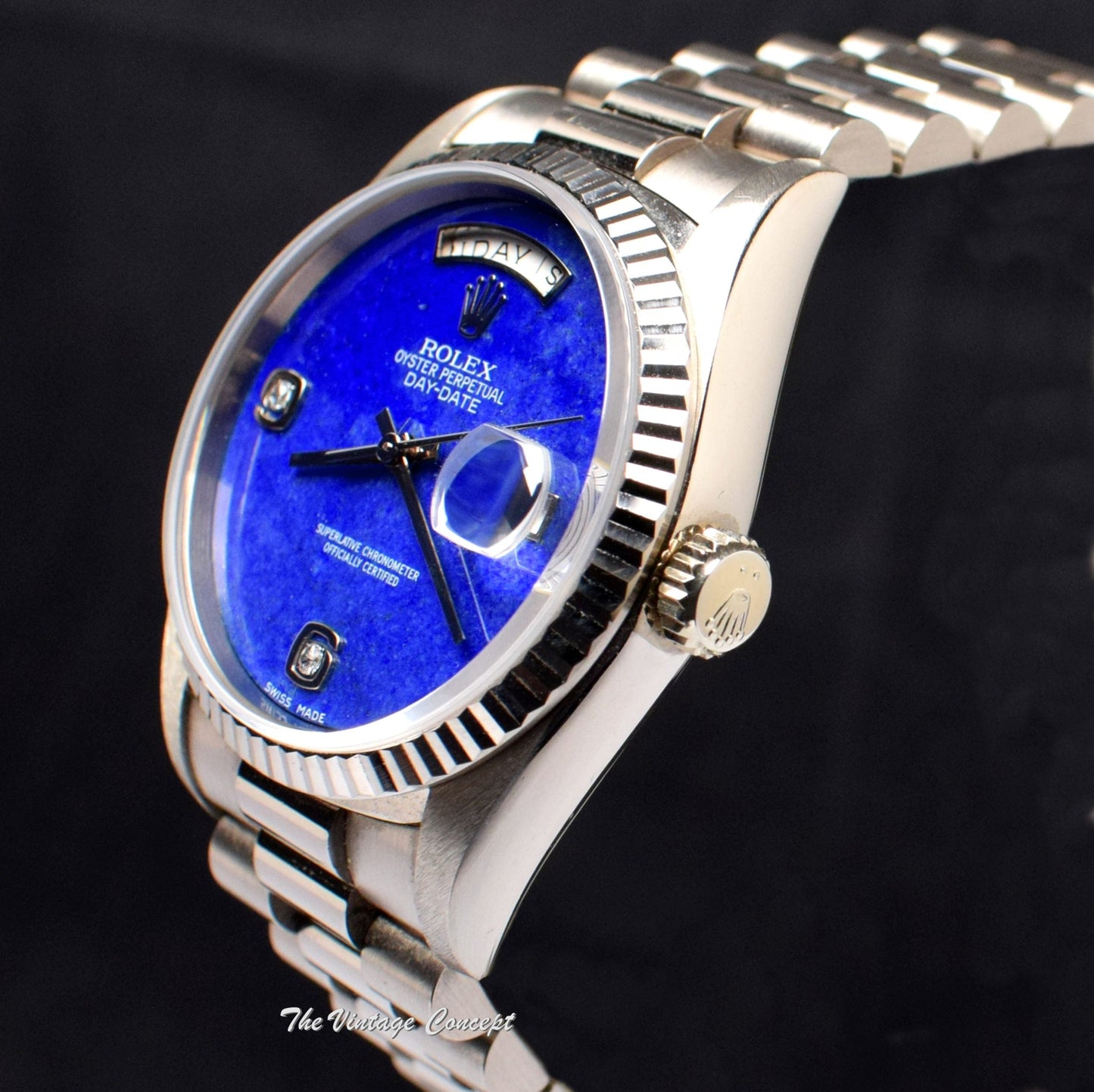 Rolex Day-Date 18K WG Lapis Dial w/ Diamond Indexes 18239 (Box Set) (SOLD)