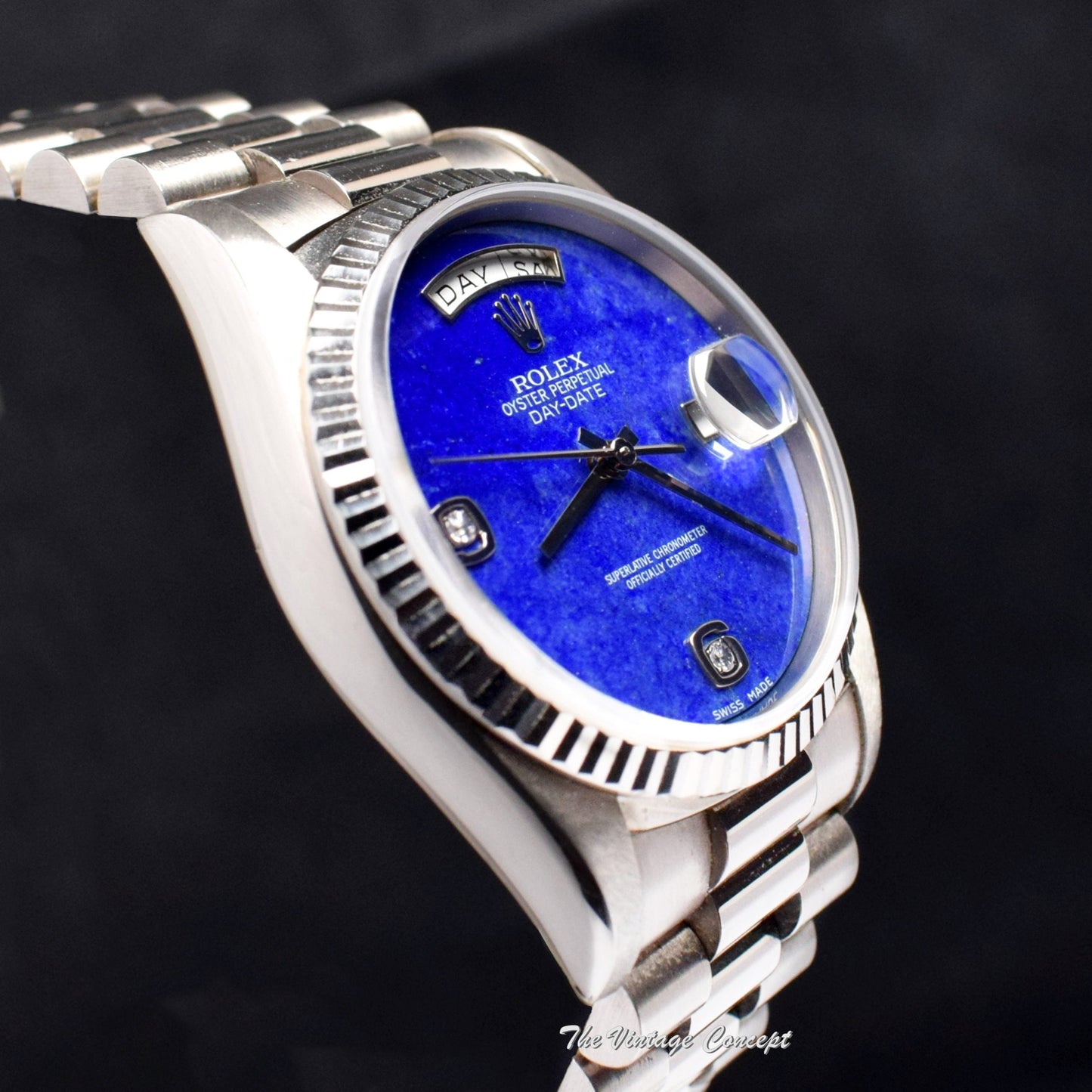 Rolex Day-Date 18K WG Lapis Dial w/ Diamond Indexes 18239 (Box Set) (SOLD)