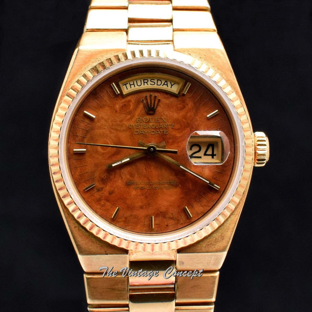 Rolex Day-Date 18K Yellow Gold Quartz Wood Pattern Dial 19018 (SOLD)